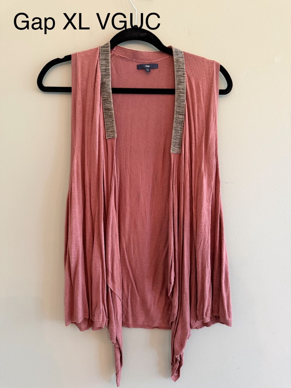 GAP Draped Sleeveless Open-Front Tunic - Dusty Rose with Beaded Trim